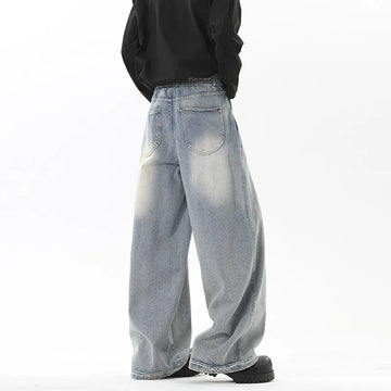 Vintage Wash Light Blue Relaxed Fit Jeans 2025 New Arrival High Quality Distressed Denim Pants for Men Streetwear Fashion Youth